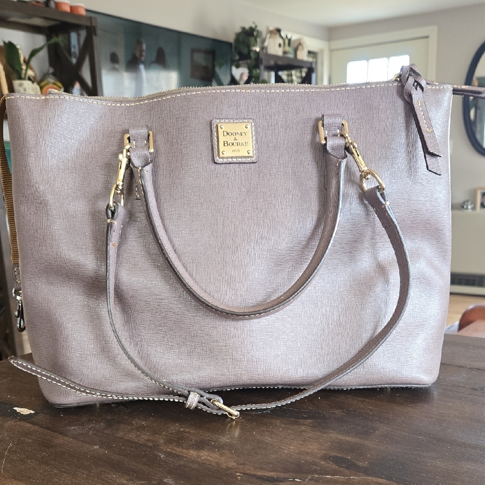 Dooney & Bourke Willa Satchell In Oyster Saffiano Leather Large Size Expandable